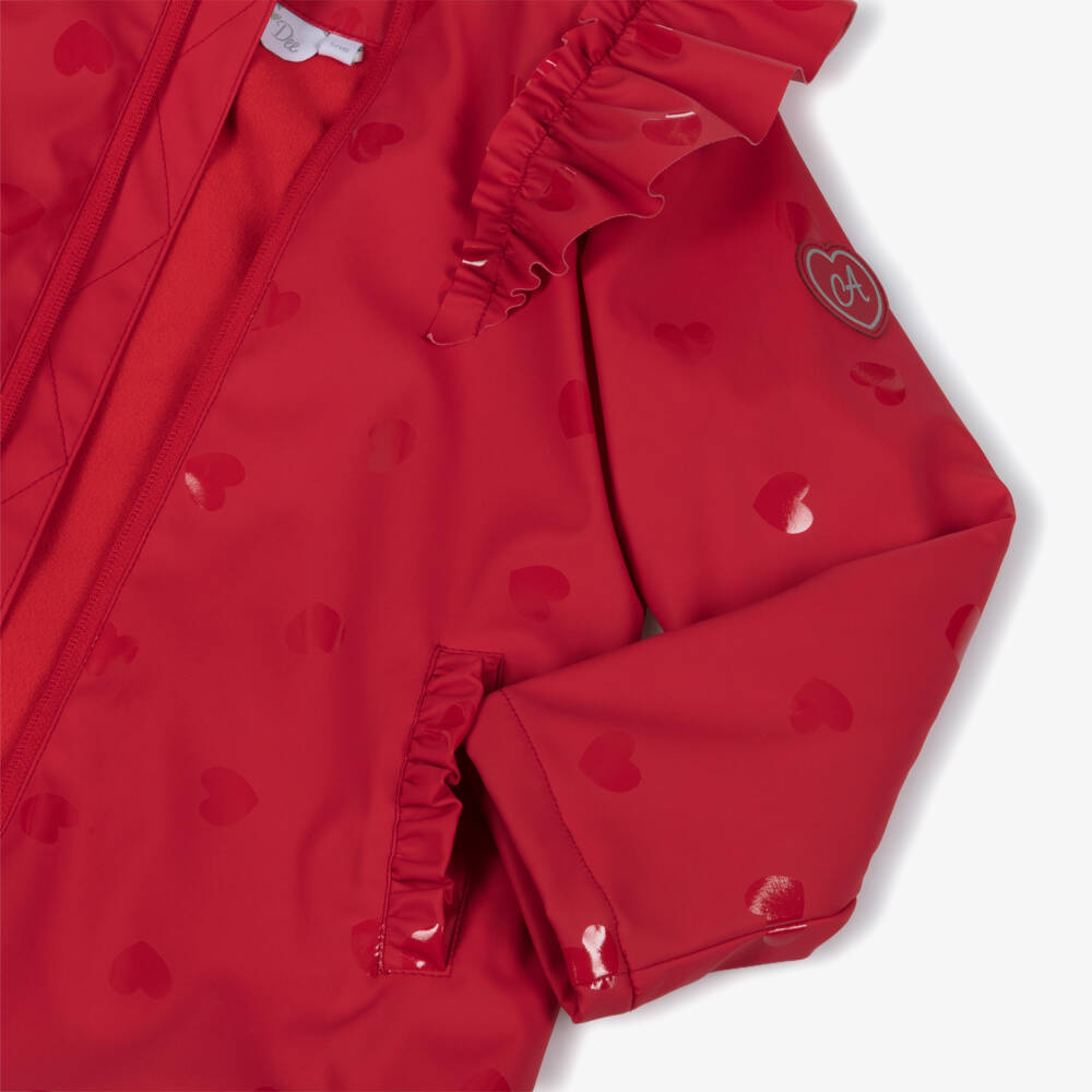 A Dee-Girls Red Hearts Raincoat with Ruffles | Childrensalon