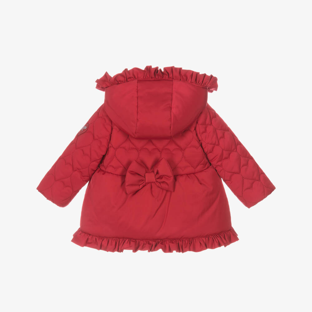A Dee-Пуховик с капюшоном красный с рюшами и сердечками для девочек | Childrensalon