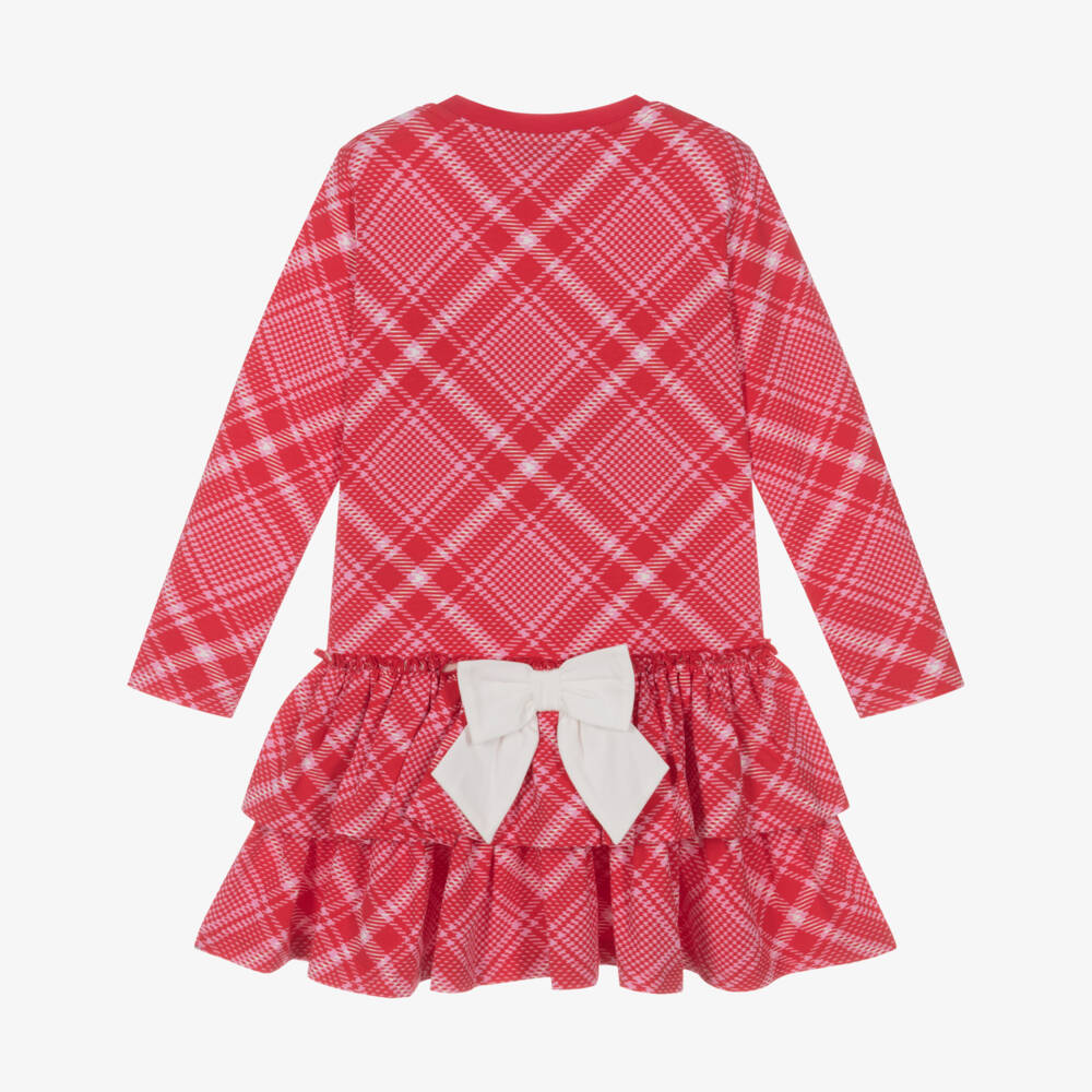 A Dee-Girls Red & Pink Cotton Tartan Dress with White Bow | Childrensalon