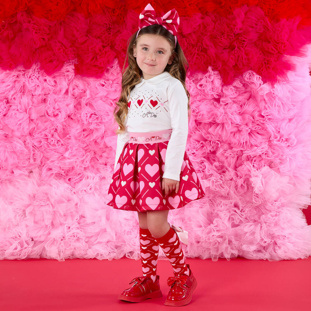 A Dee-Комплект с юбкой из неопрена с красными и розовыми сердечками для девочек | Childrensalon