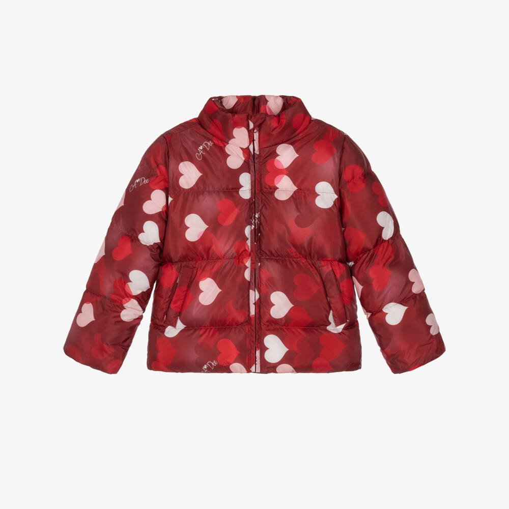 A Dee-Girls Red Puffer Jacket with Hearts | Childrensalon