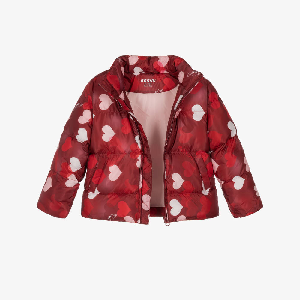 A Dee-Girls Red Puffer Jacket with Hearts | Childrensalon