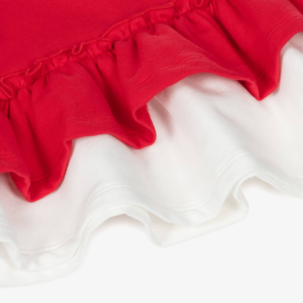 A Dee-Платье из хлопка красно-белое для девочек с бантом и блестящим логотипом | Childrensalon