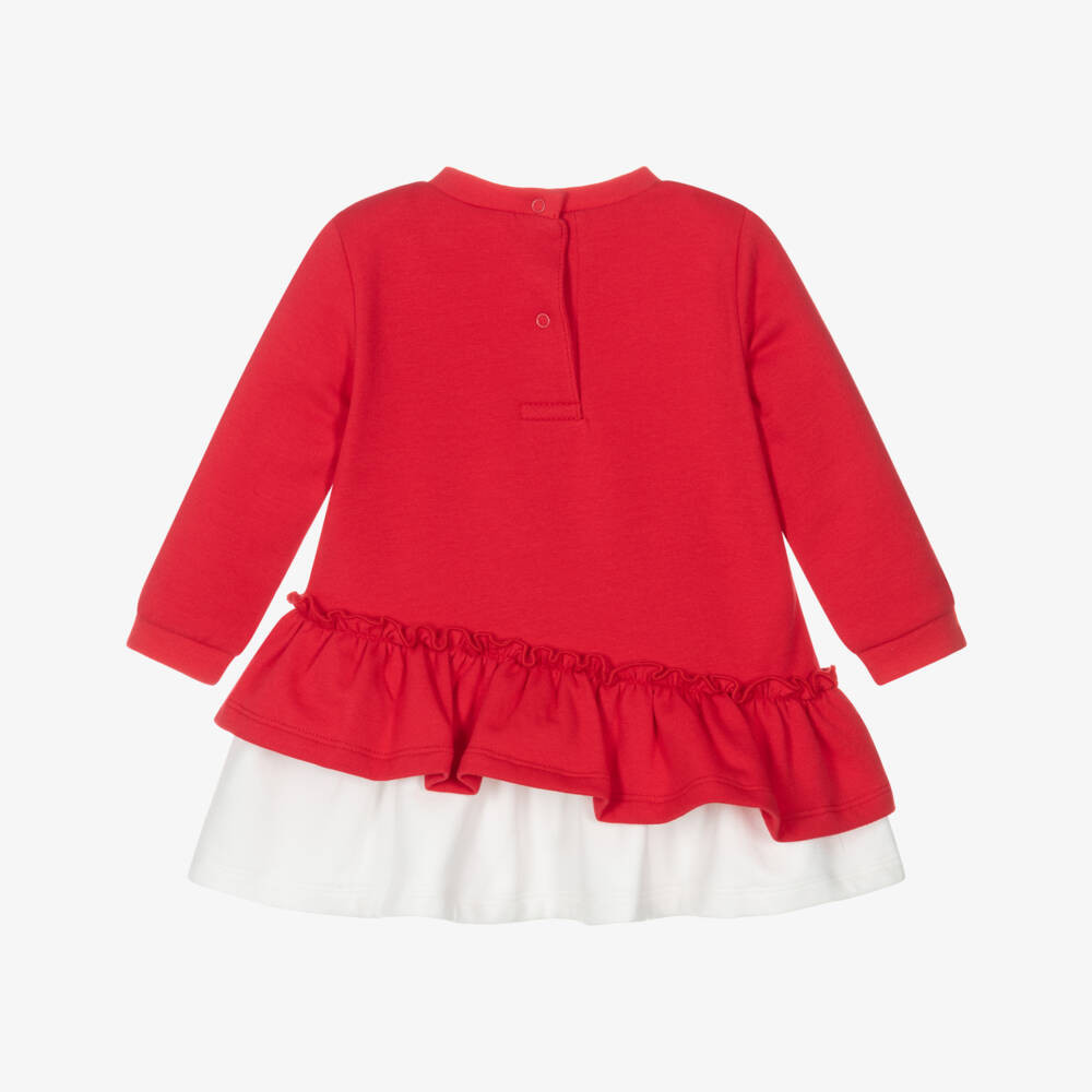 A Dee-Платье из хлопка красно-белое для девочек с бантом и блестящим логотипом | Childrensalon