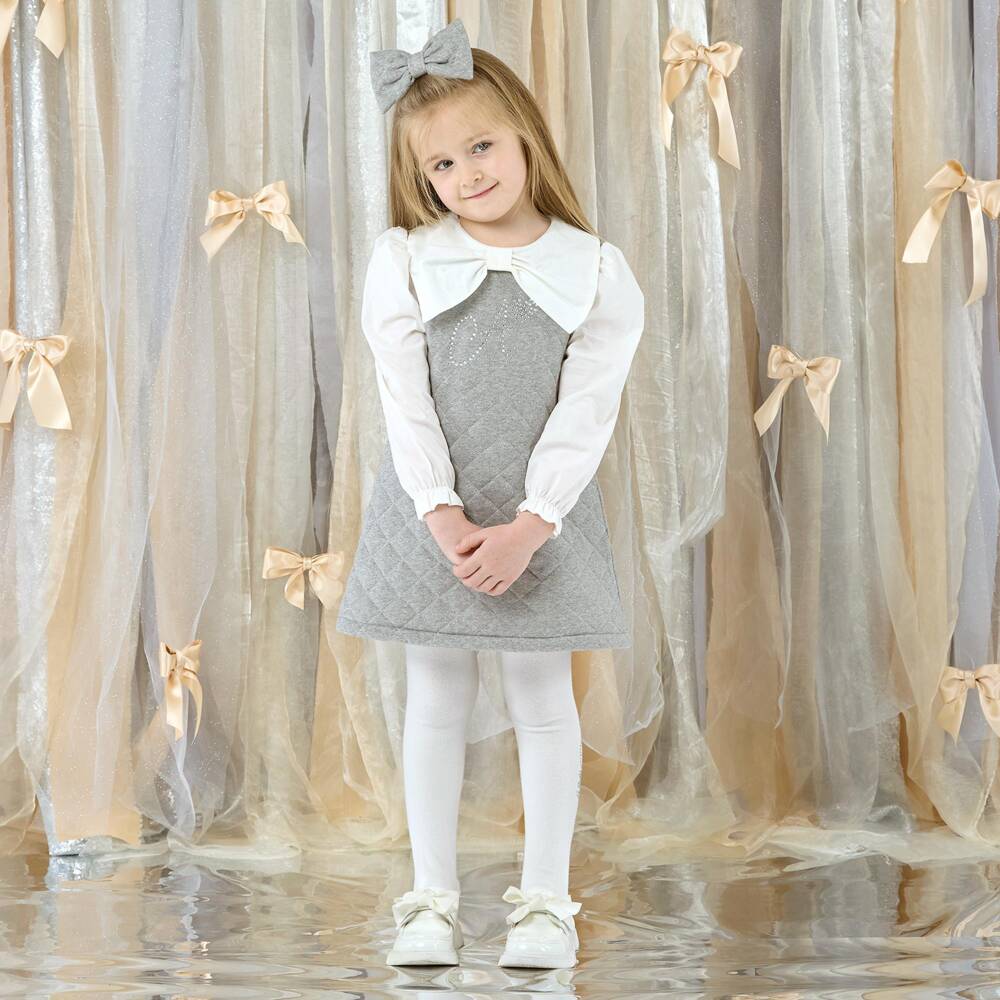 A Dee-Girls Shimmery Grey Quilted Dress | Childrensalon
