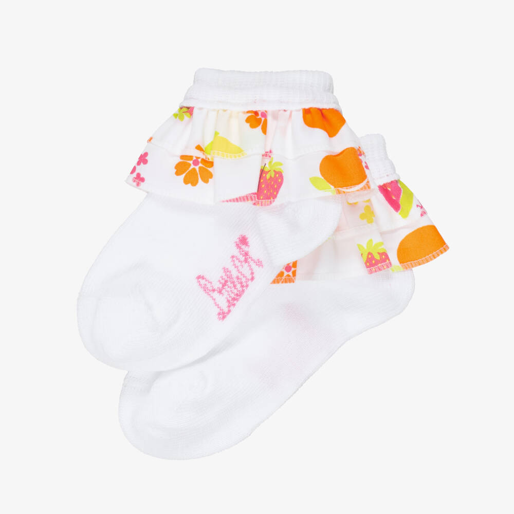 A Dee-Girls White Ankle Socks with Fruit Print Frill | Childrensalon