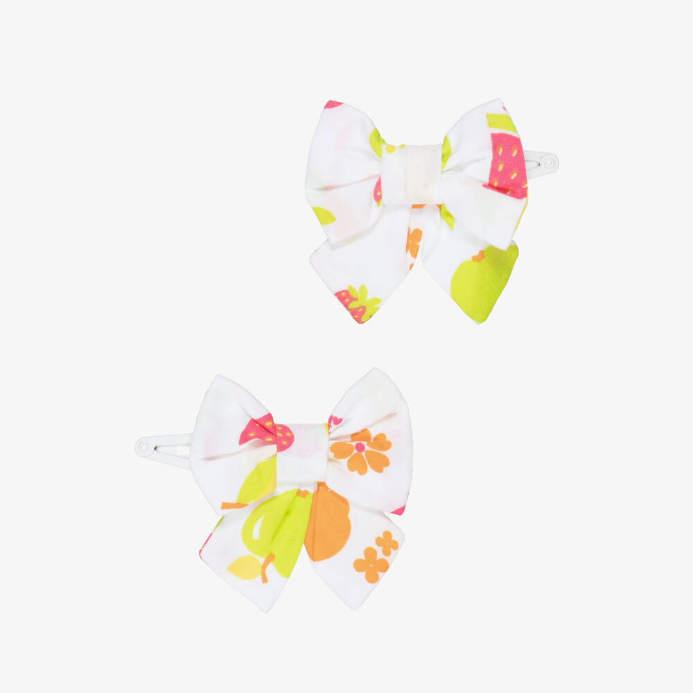 A Dee-Girls White Bow Hair Clips with Fruit Print (2 Pack) | Childrensalon