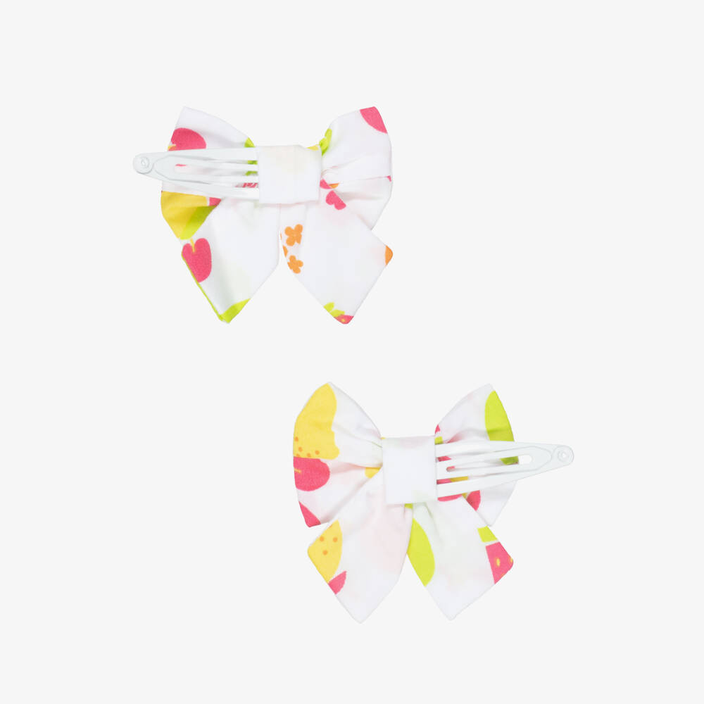 A Dee-Girls White Bow Hair Clips with Fruit Print (2 Pack) | Childrensalon