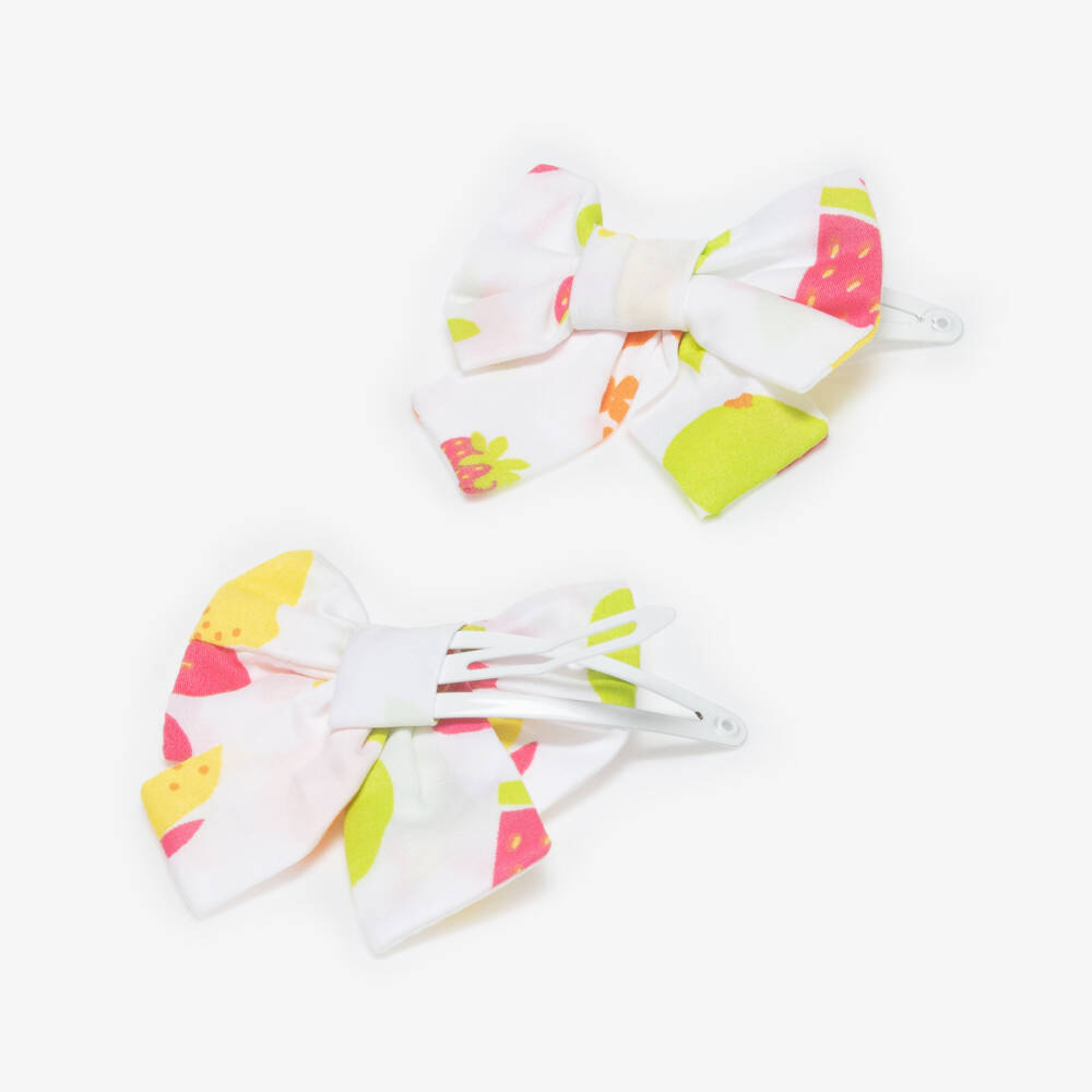 A Dee-Girls White Bow Hair Clips with Fruit Print (2 Pack) | Childrensalon
