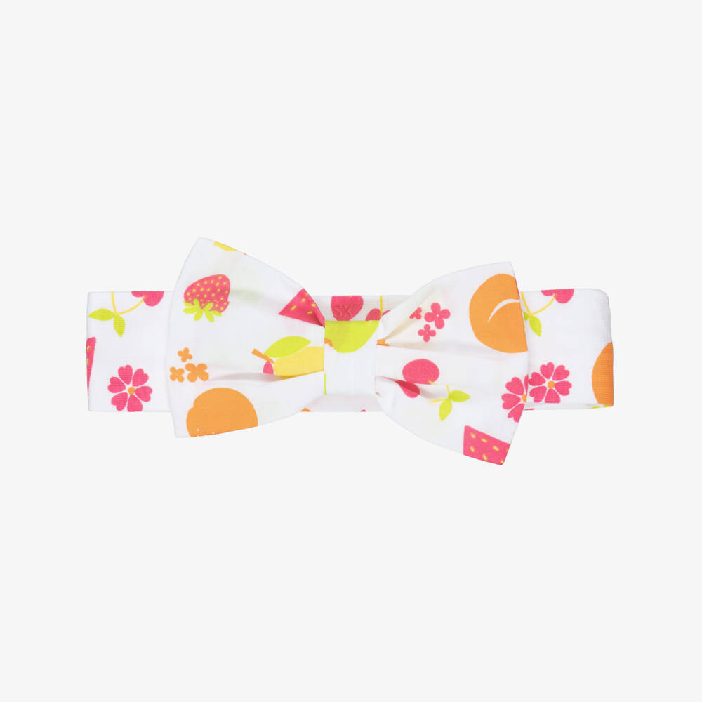 A Dee-Girls White Cotton Bow Headband with Colourful Fruit Print | Childrensalon