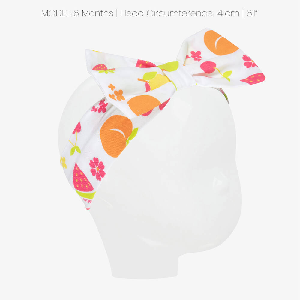 A Dee-Girls White Cotton Bow Headband with Colourful Fruit Print | Childrensalon