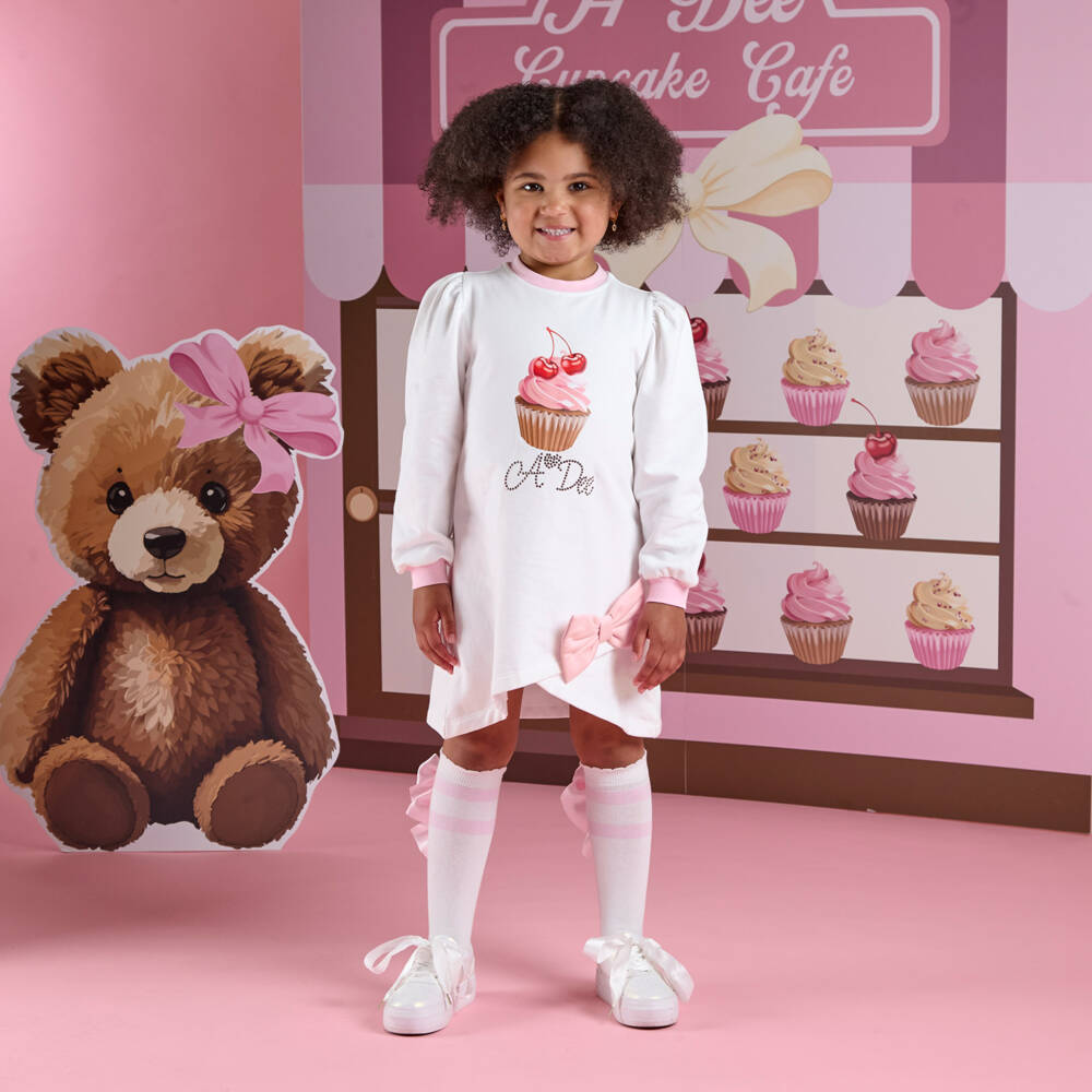 A Dee-Платье-свитшот белое хлопковое с кексом | Childrensalon