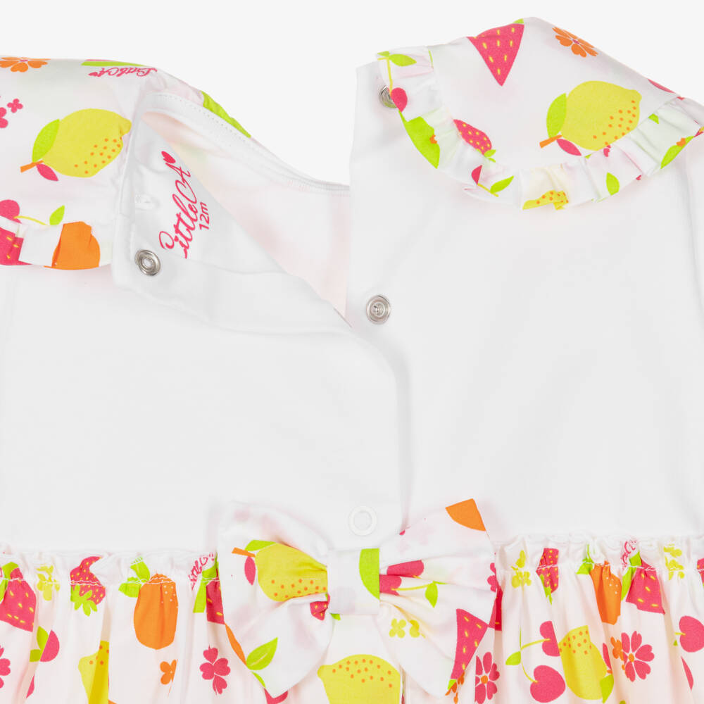 A Dee-Girls White Cotton Dress with Colourful Fruit Print | Childrensalon