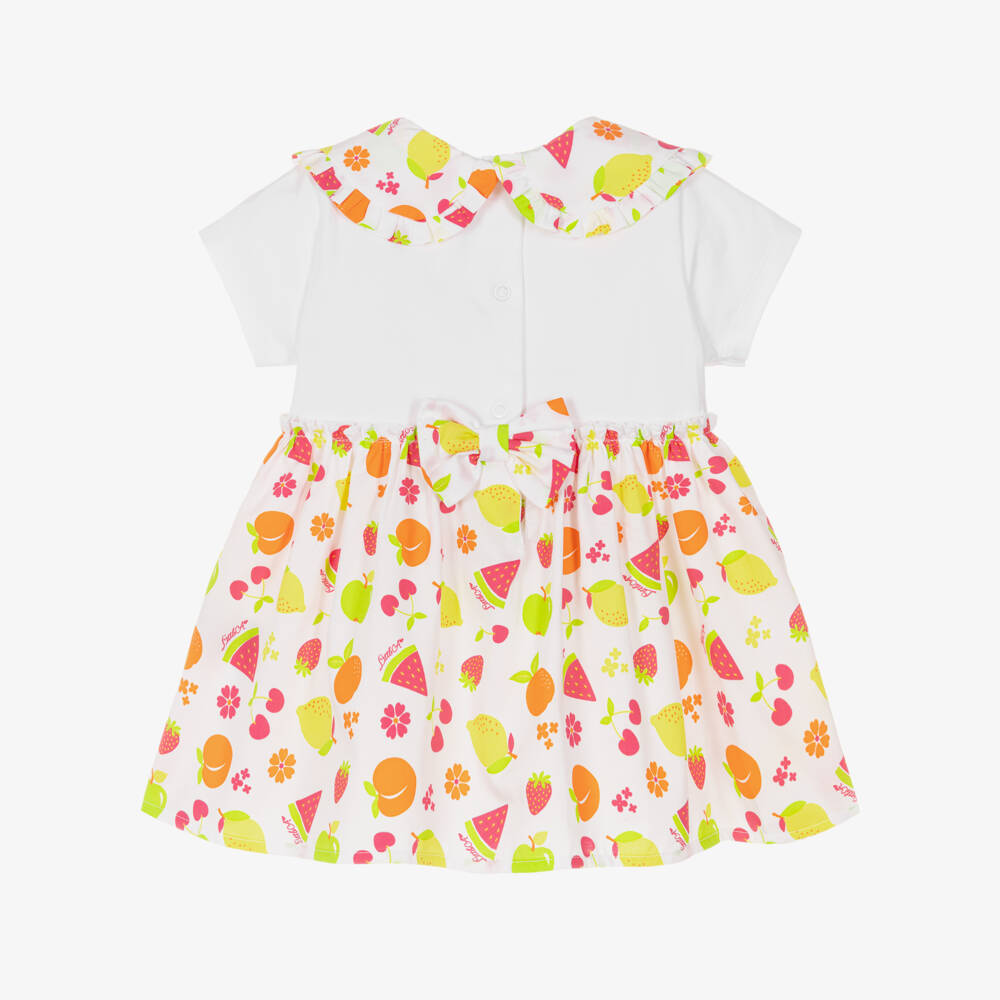 A Dee-Girls White Cotton Dress with Colourful Fruit Print | Childrensalon