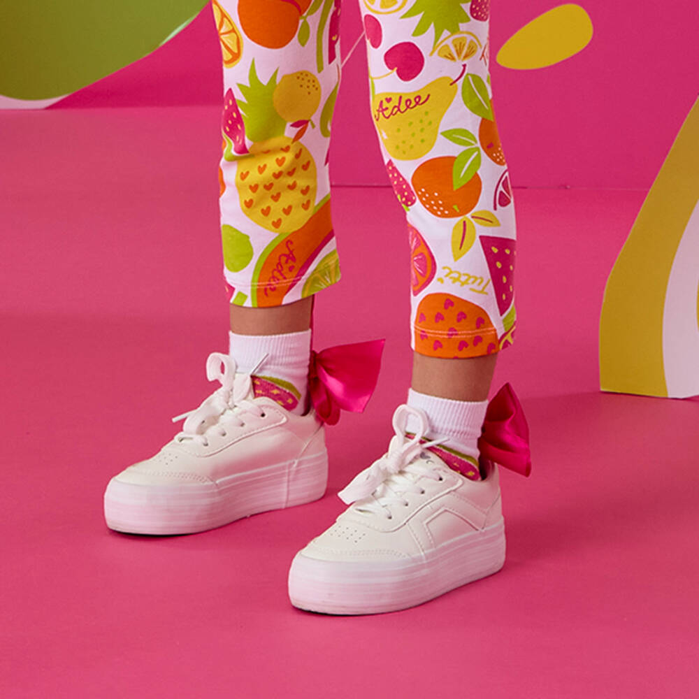 A Dee-Girls White Cotton Fruit Patterned Socks with Pink Bows | Childrensalon