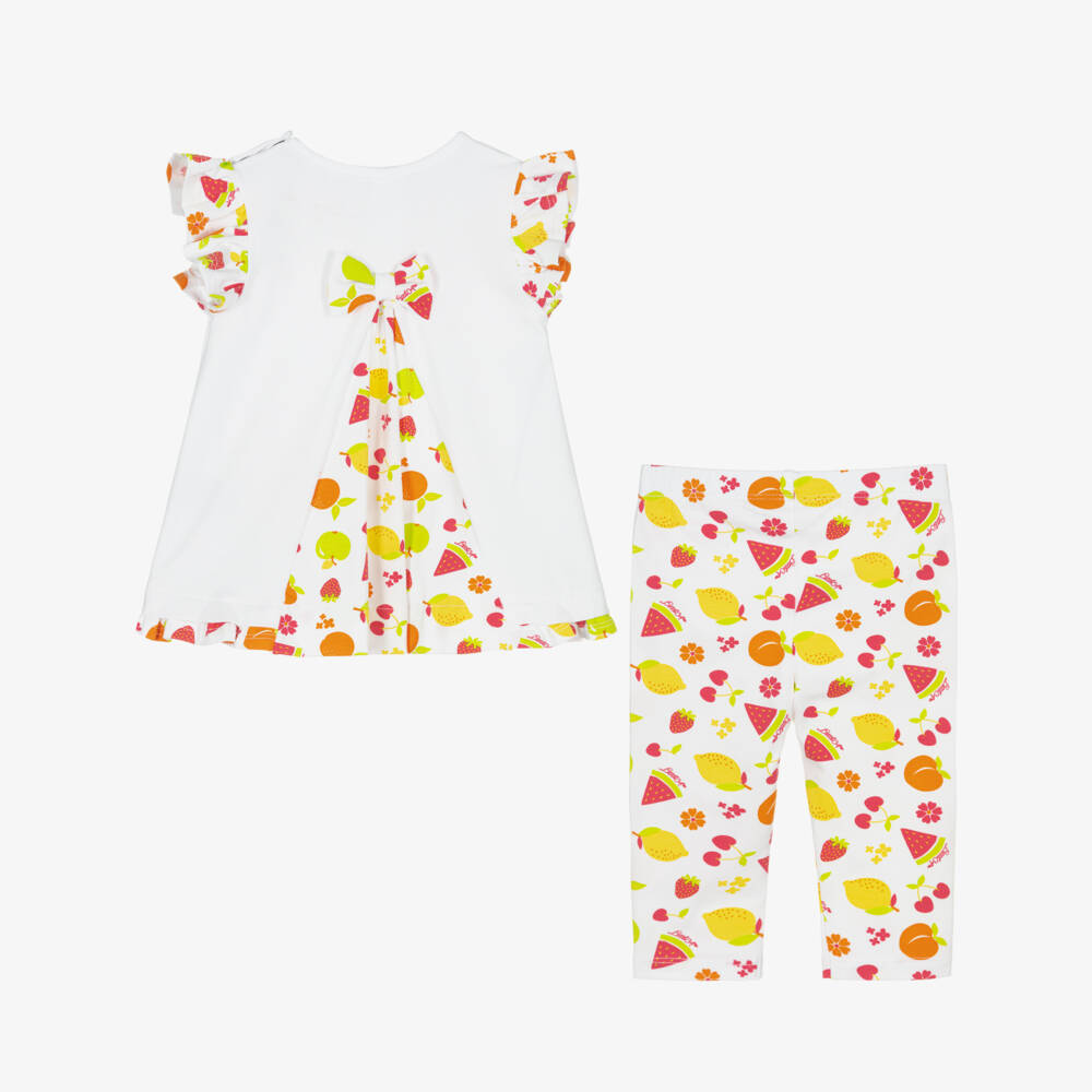 A Dee-Girls White Cotton Fruit Print Leggings Set | Childrensalon