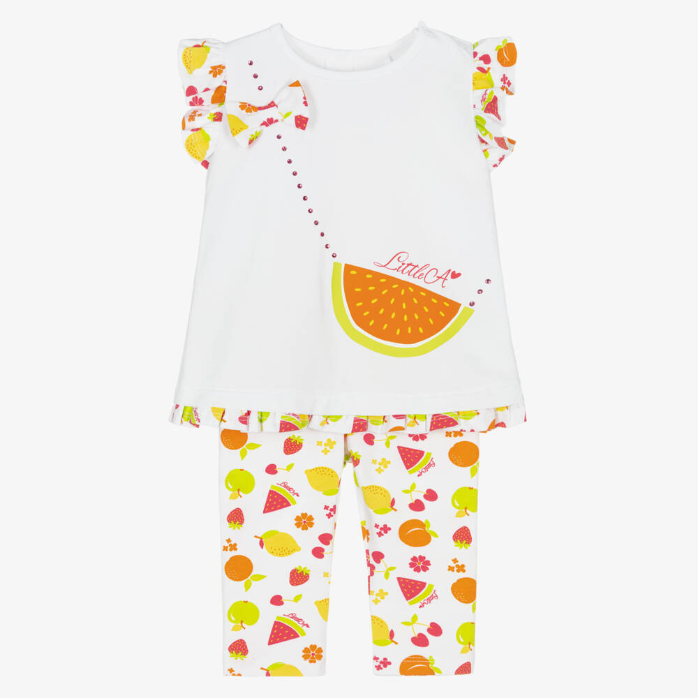 A Dee-Girls White Cotton Fruit Print Leggings Set | Childrensalon