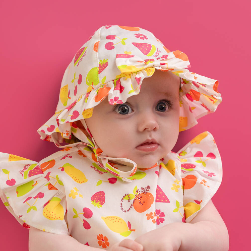A Dee-Girls White Cotton Fruit Print Sun Hat | Childrensalon