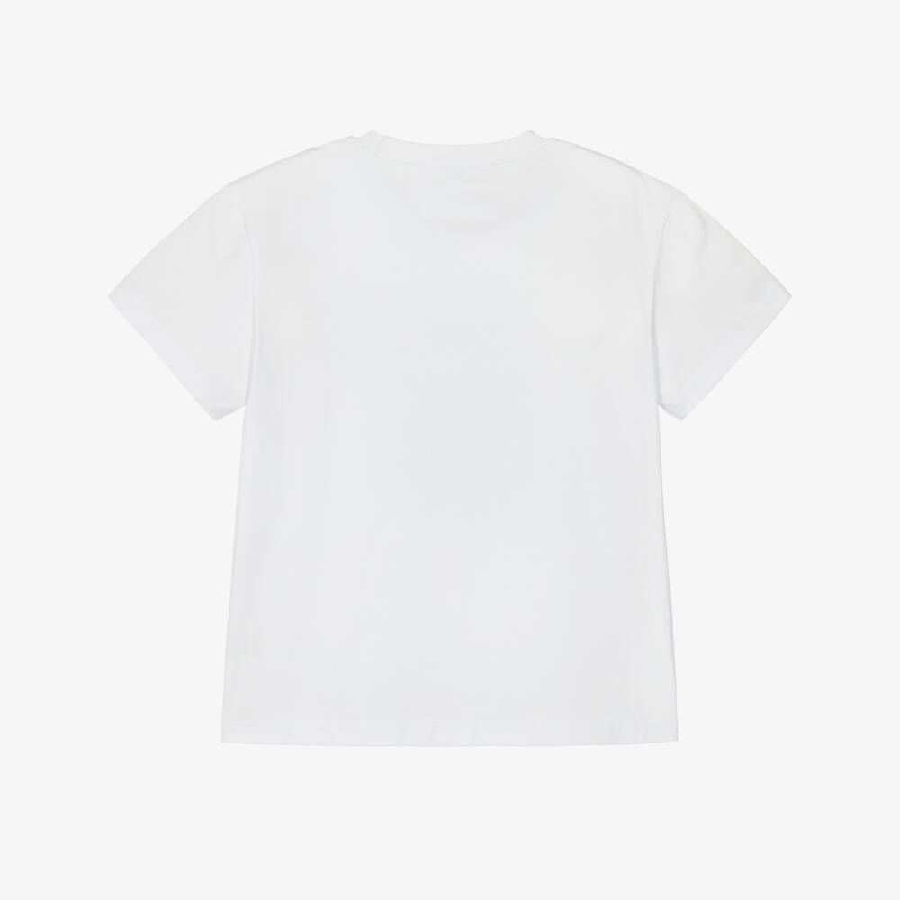 A Dee-Футболка белая из хлопка с полосатым логотипом B для девочек | Childrensalon