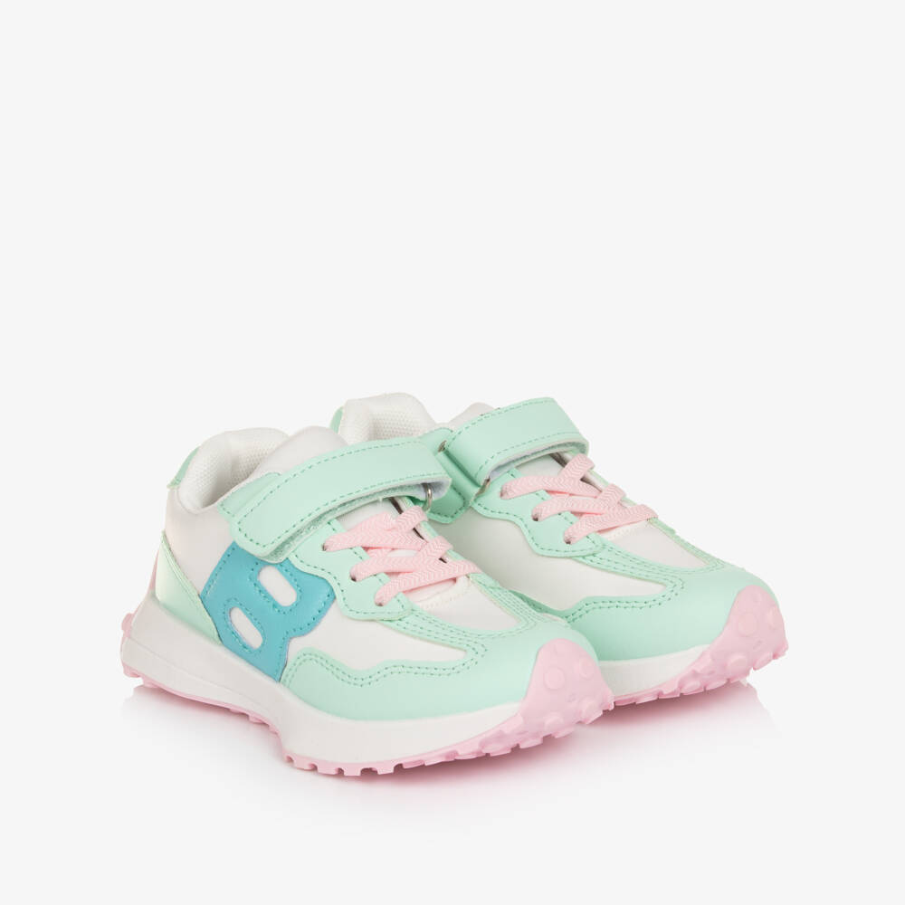 A Dee-Girls White & Green Trainers with Pink Accents | Childrensalon