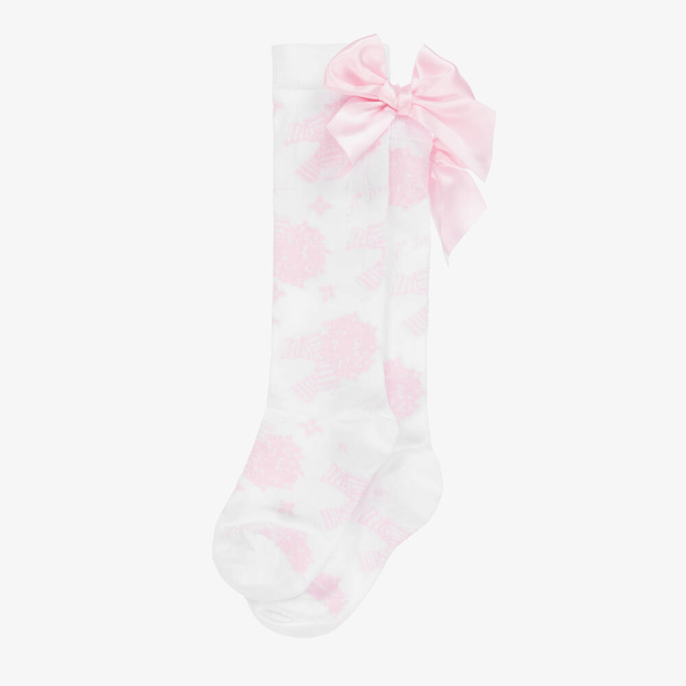 A Dee-Girls White Hydrangea Print Knee High Socks | Childrensalon