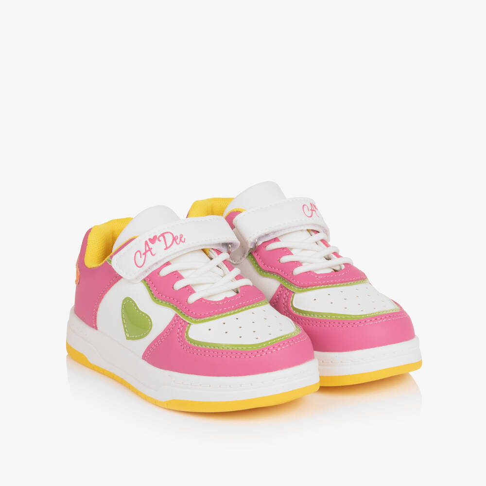 A Dee-Girls White & Pink Faux Leather Trainers | Childrensalon