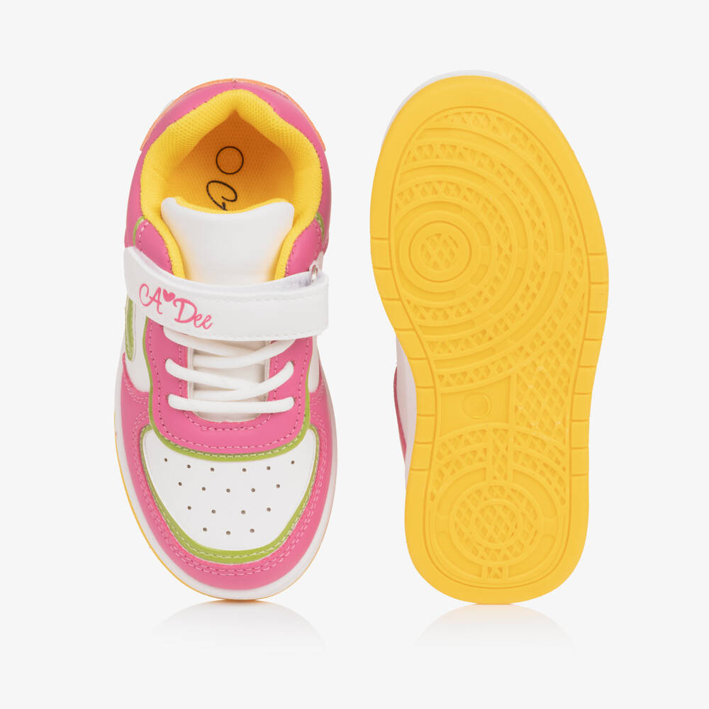 A Dee-Girls White & Pink Faux Leather Trainers | Childrensalon