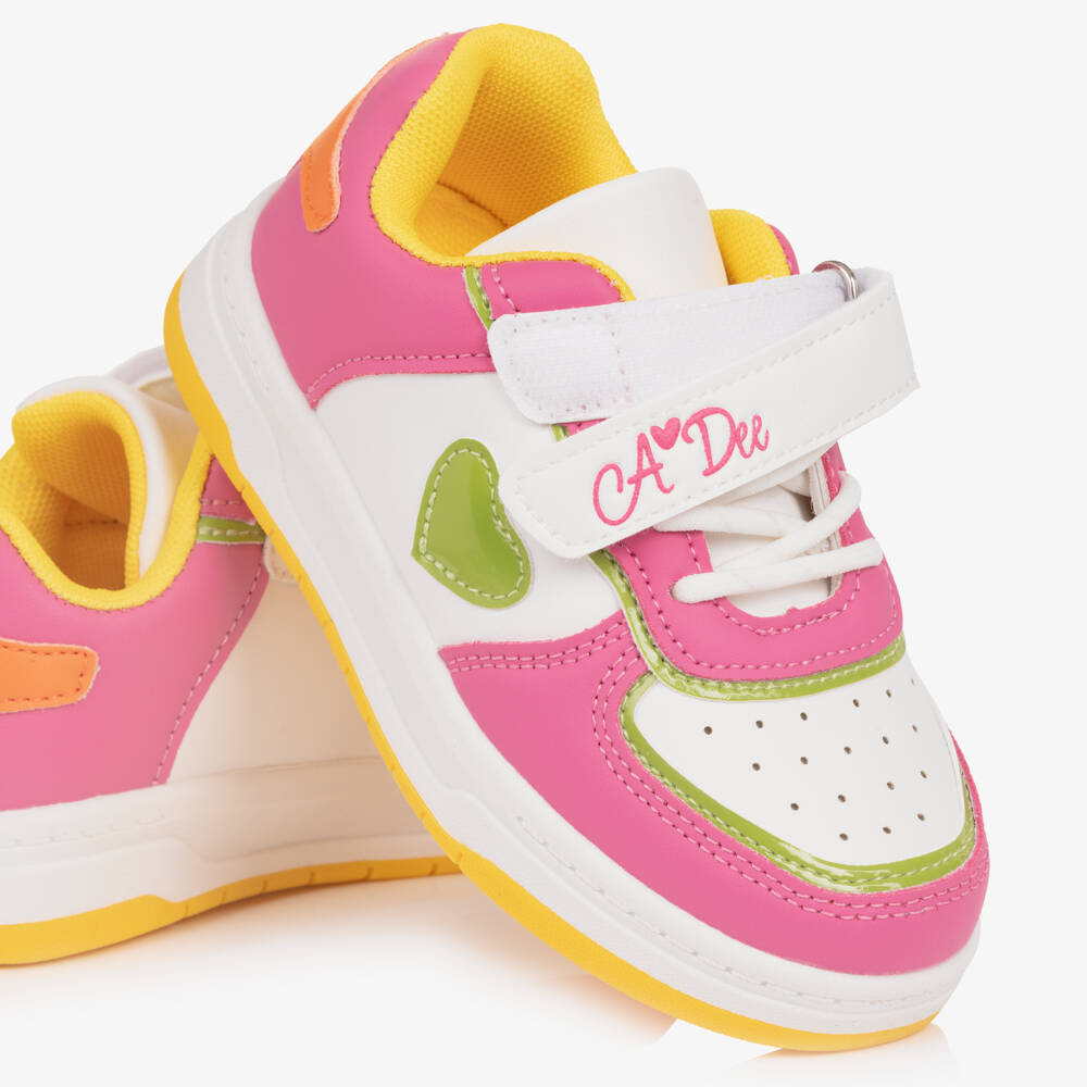 A Dee-Girls White & Pink Faux Leather Trainers | Childrensalon