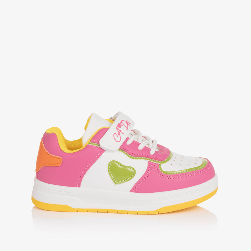A Dee-Girls White & Pink Faux Leather Trainers | Childrensalon