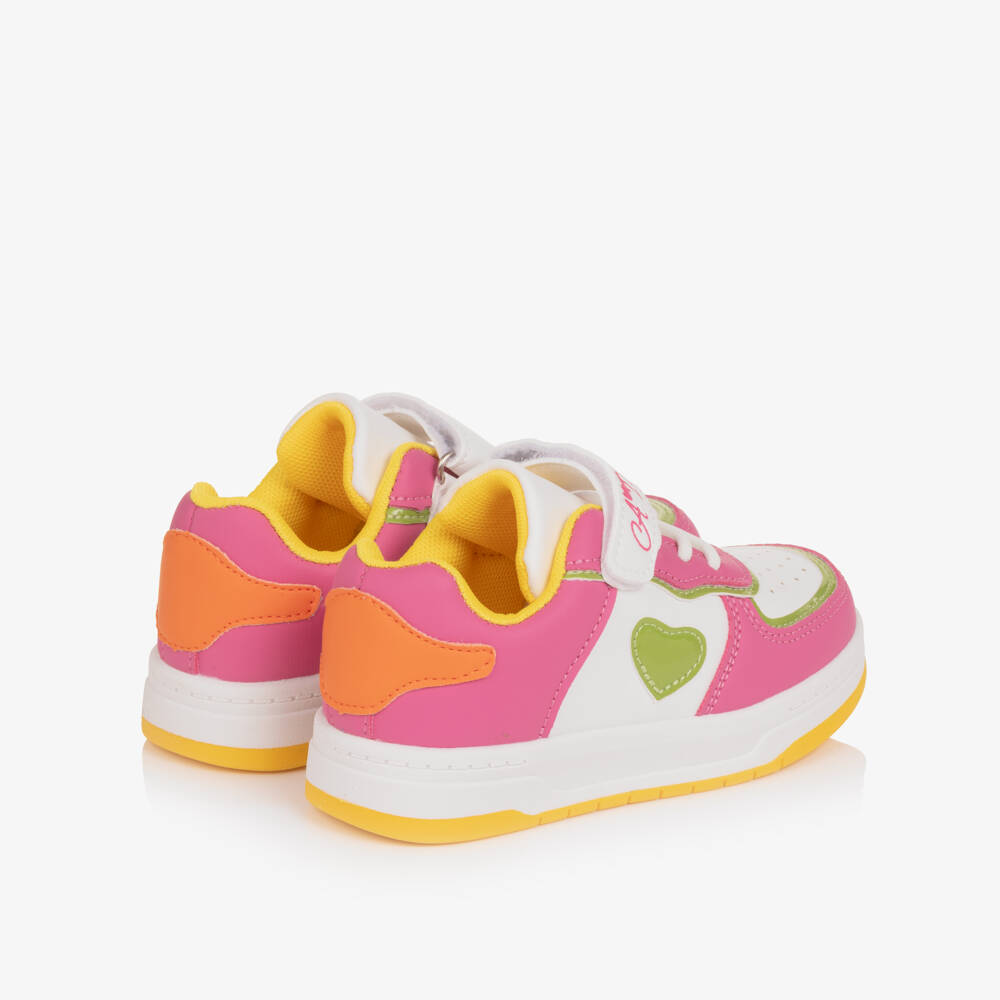 A Dee-Girls White & Pink Faux Leather Trainers | Childrensalon