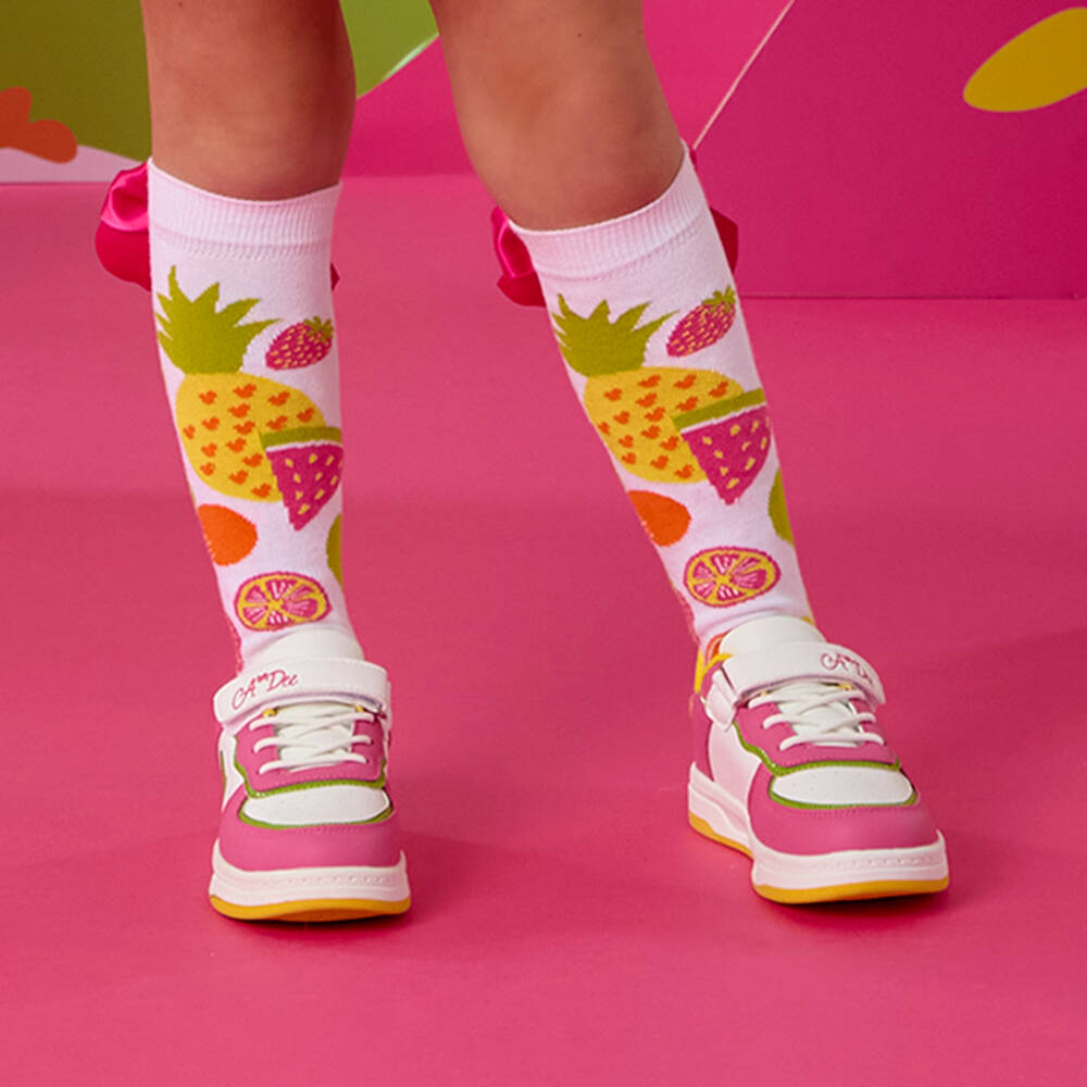 A Dee-Girls White & Pink Faux Leather Trainers | Childrensalon