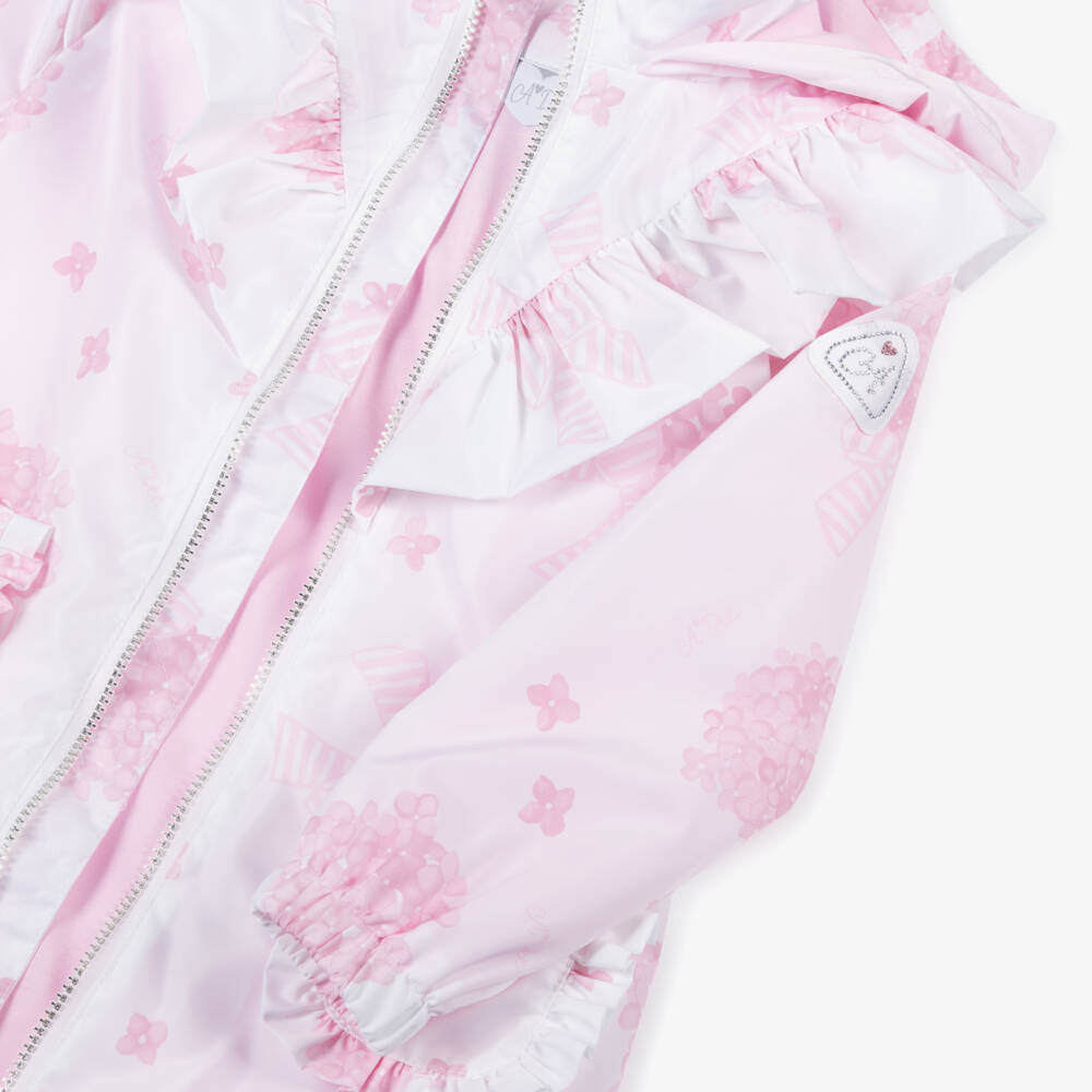 A Dee-Girls White & Pink Floral Hooded Coat | Childrensalon