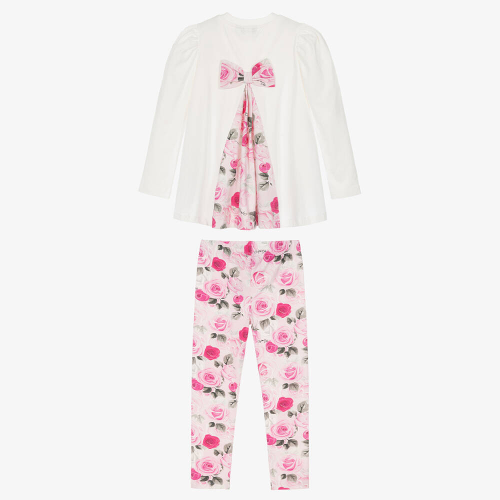 A Dee-Girls White & Pink Rose Leggings Set | Childrensalon