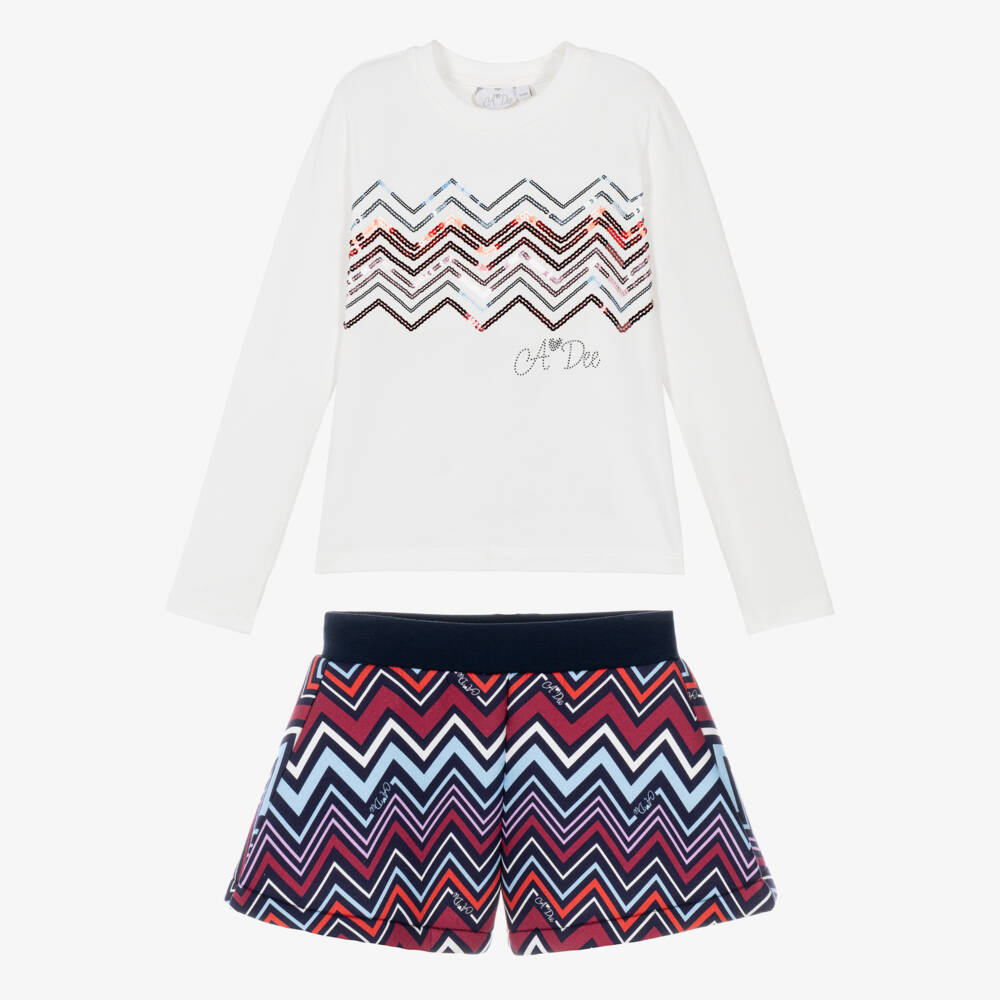 A Dee-Girls White & Red Zigzag Print Shorts Set | Childrensalon