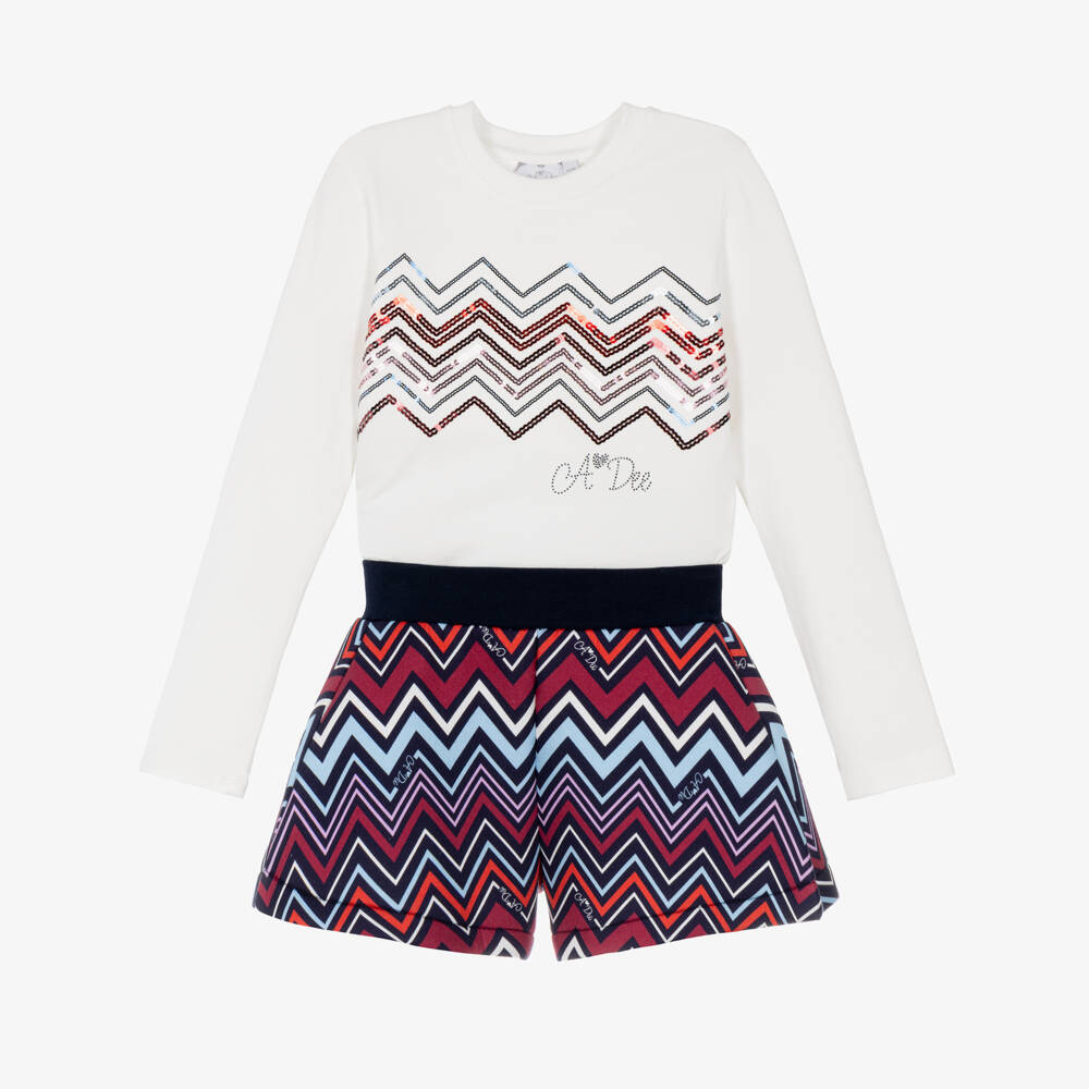 A Dee-Girls White & Red Zigzag Print Shorts Set | Childrensalon