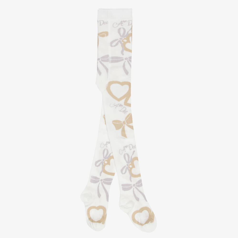A Dee-Girls White Tights with a Bow Print | Childrensalon