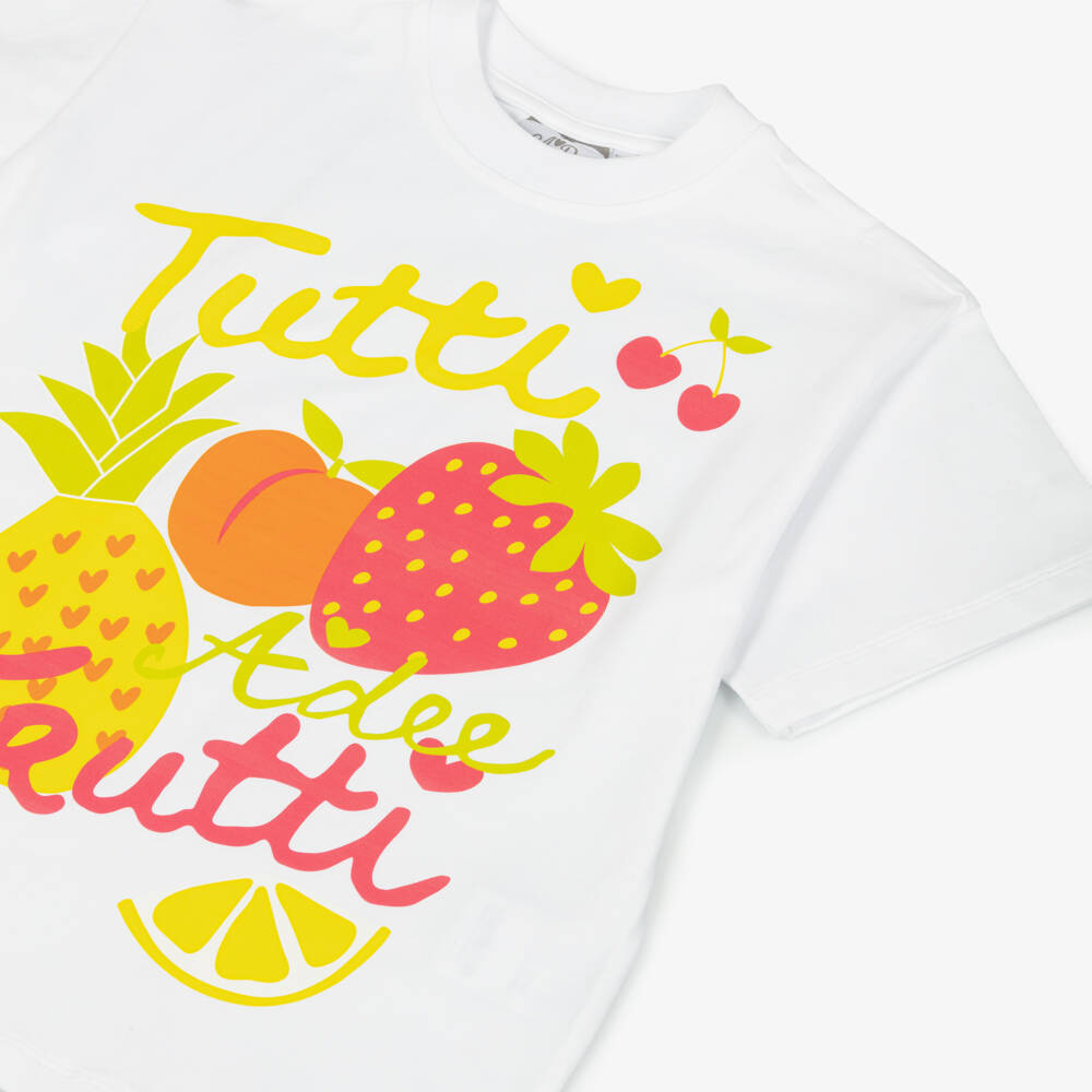 A Dee-Girls Yellow Cotton Logo Shorts Set with Fruit Print T-Shirt | Childrensalon