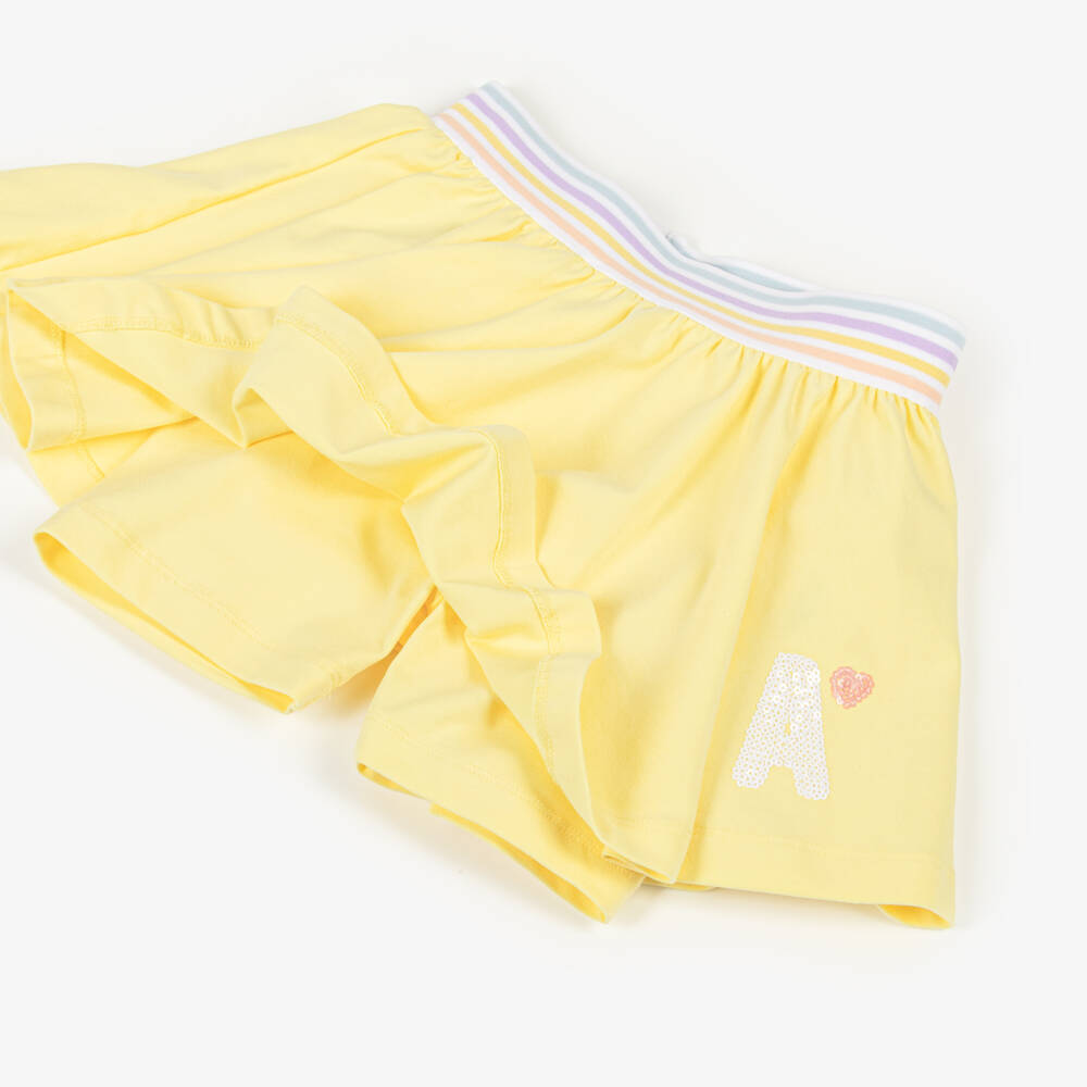 A Dee-Girls Yellow Cotton Skort Set with Sequin Logos | Childrensalon