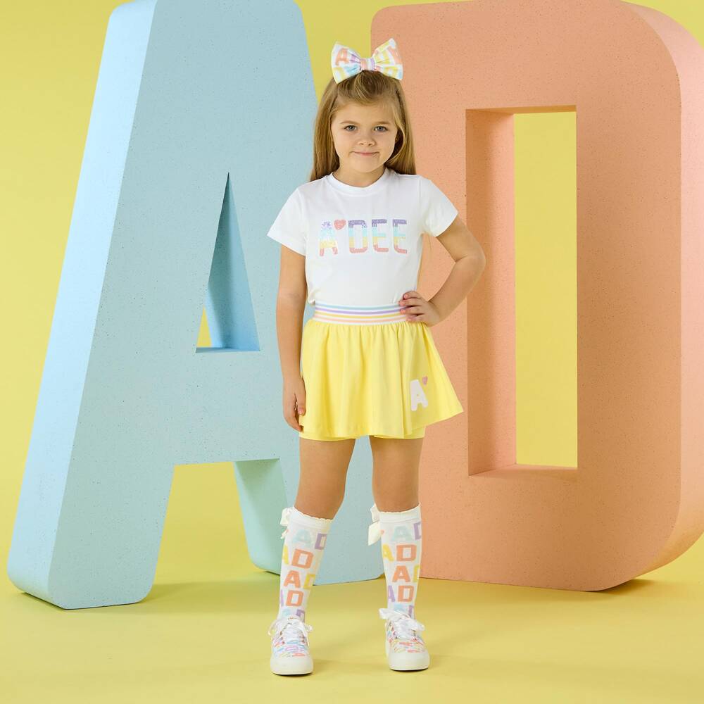 A Dee-Girls Yellow Cotton Skort Set with Sequin Logos | Childrensalon
