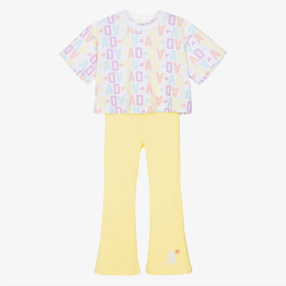 A Dee-Girls Yellow & Pink Cotton Logo Leggings Set | Childrensalon