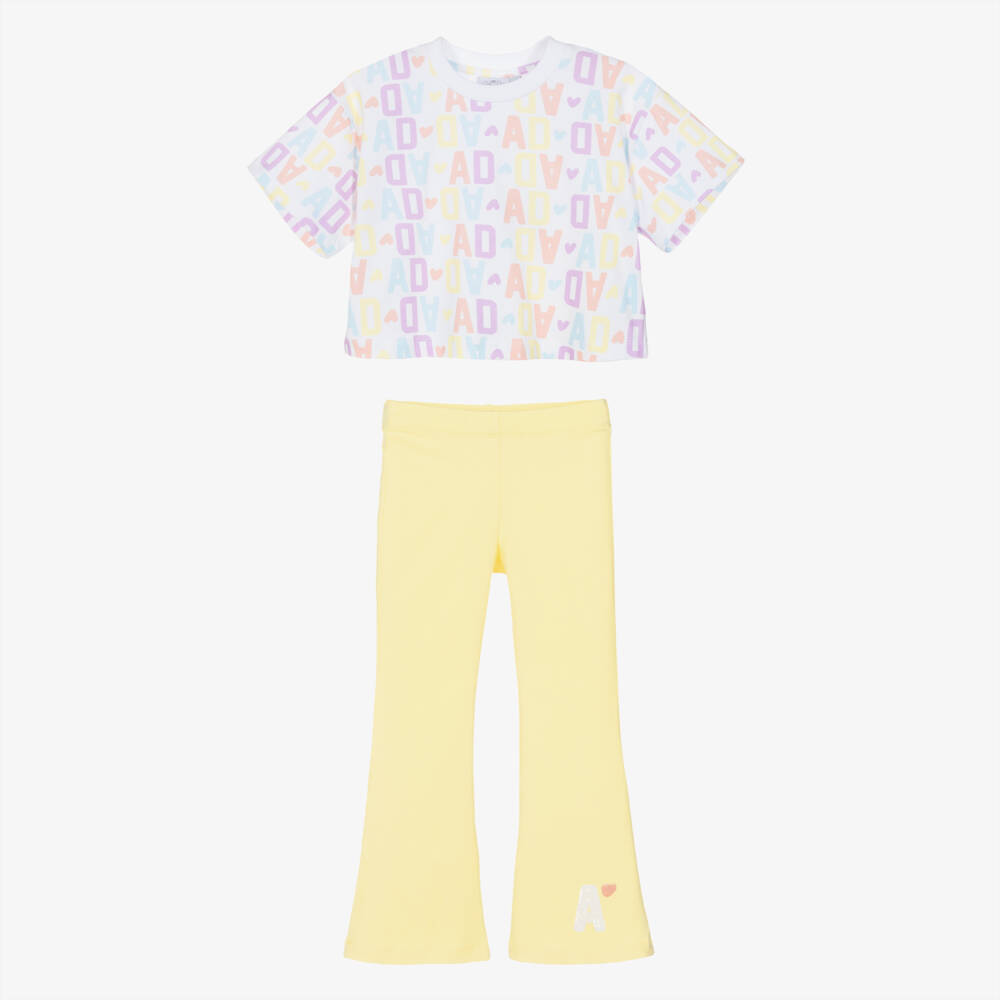 A Dee-Girls Yellow & Pink Cotton Logo Leggings Set | Childrensalon
