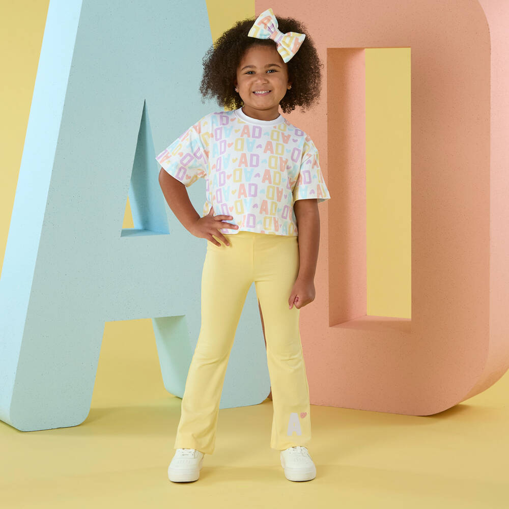 A Dee-طقم ليقنز قطن لون زهري وأصفر للبنات | Childrensalon