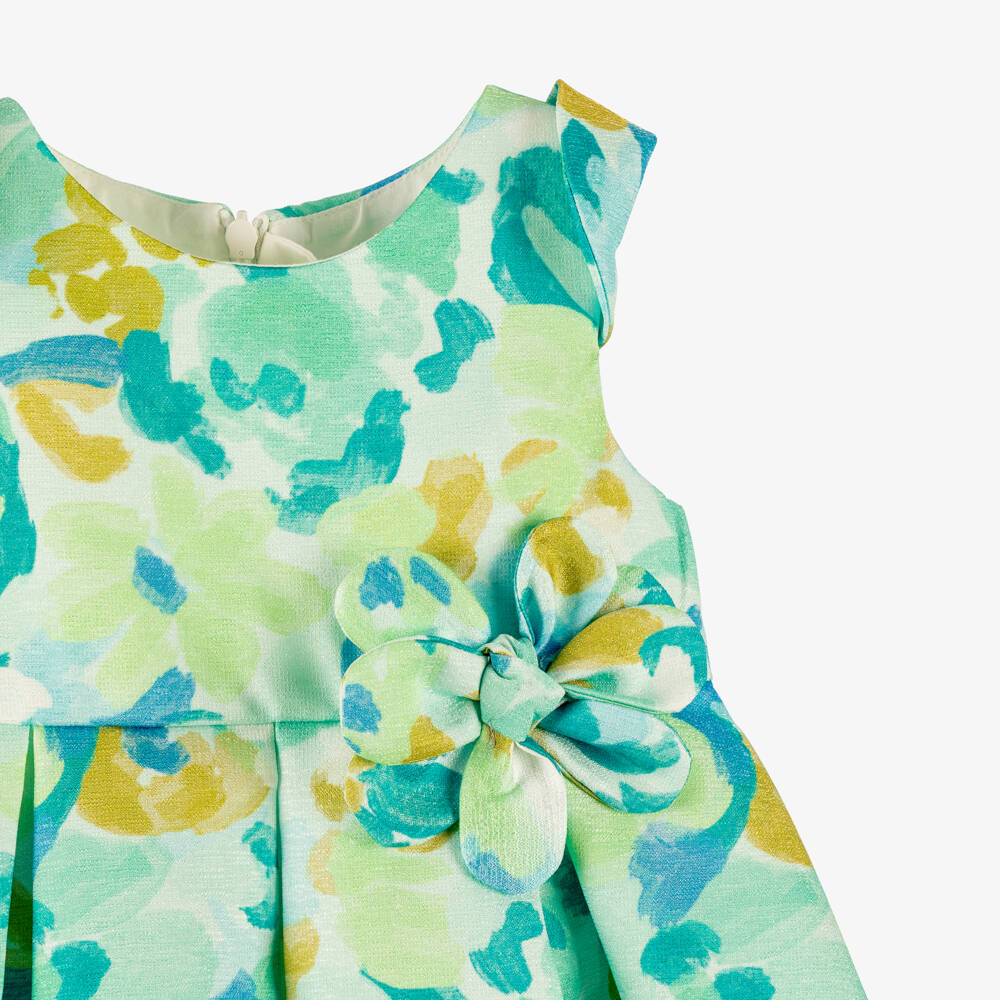 Abel & Lula-Baby Girls Bright Green Abstract Floral Print Dress | Childrensalon