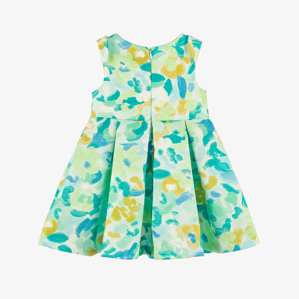 Abel & Lula-Baby Girls Bright Green Abstract Floral Print Dress | Childrensalon