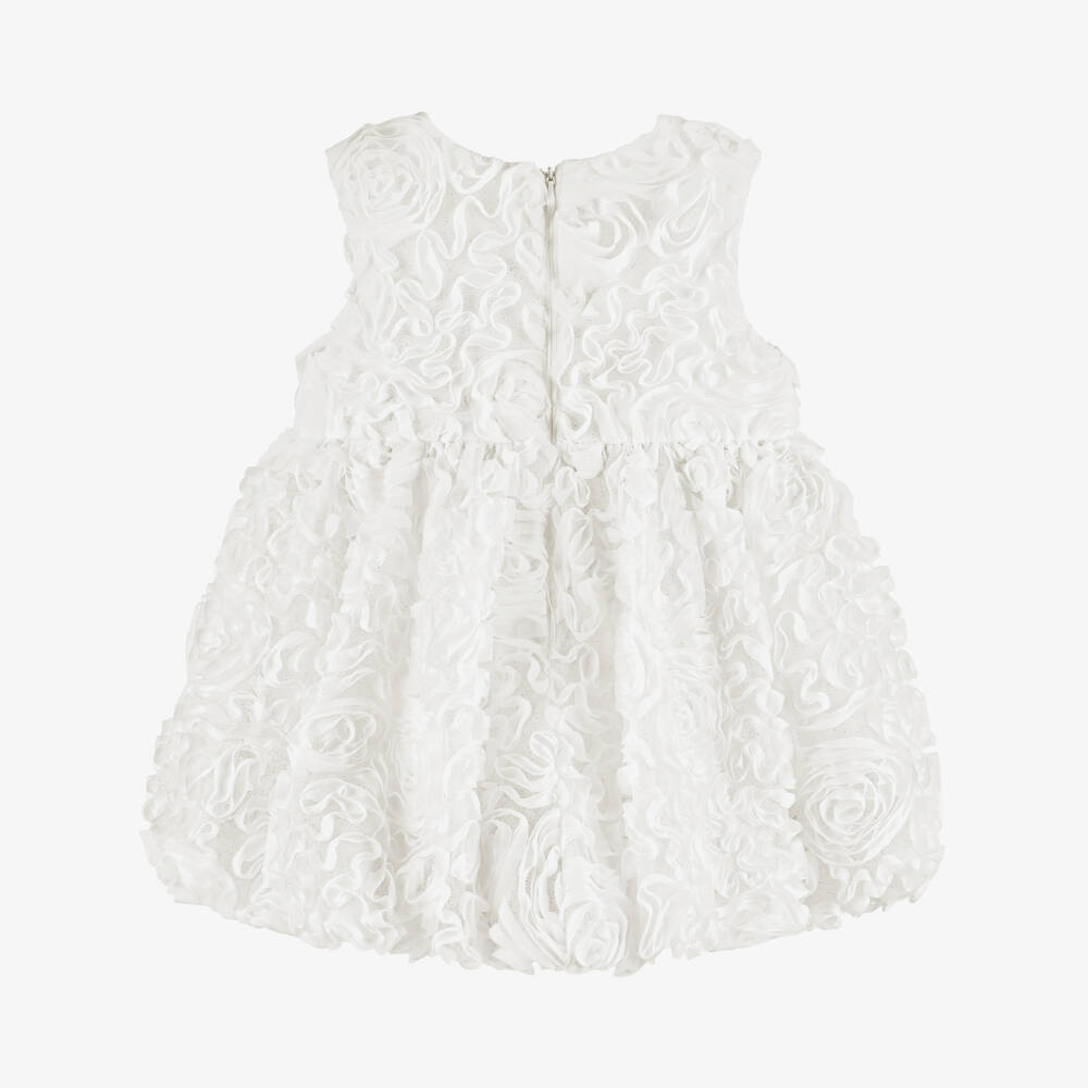 Abel & Lula-Baby Girls Ivory Tulle Dress with Ribbon Rose Appliqués | Childrensalon
