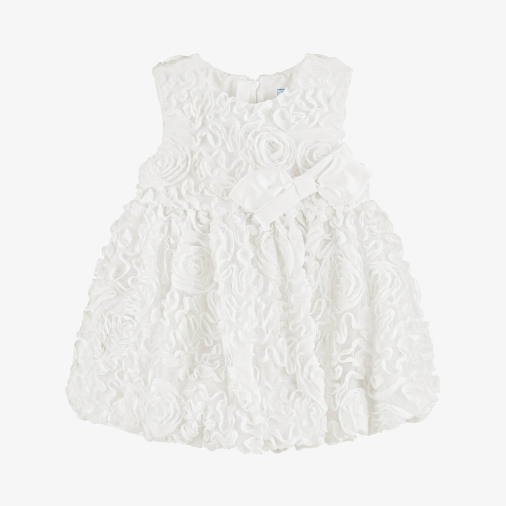 Abel & Lula-Baby Girls Ivory Tulle Dress with Ribbon Rose Appliqués | Childrensalon