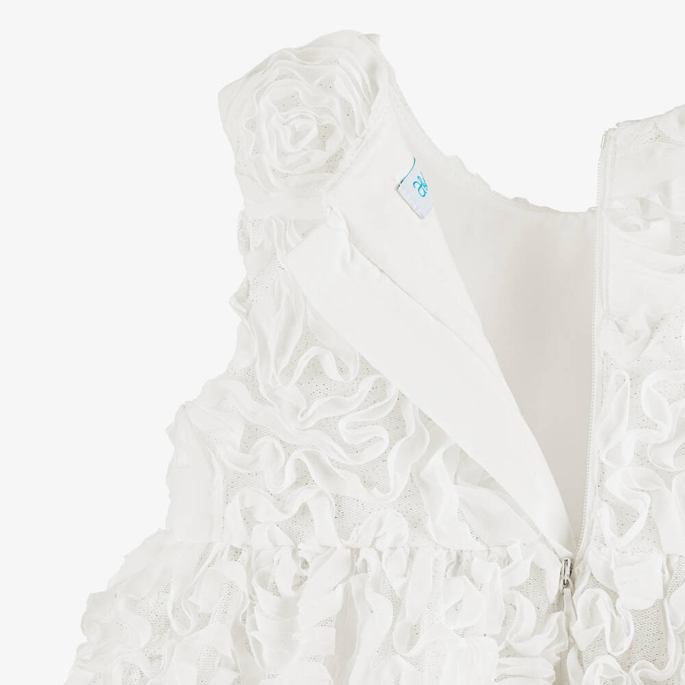 Abel & Lula-Baby Girls Ivory Tulle Dress with Ribbon Rose Appliqués | Childrensalon