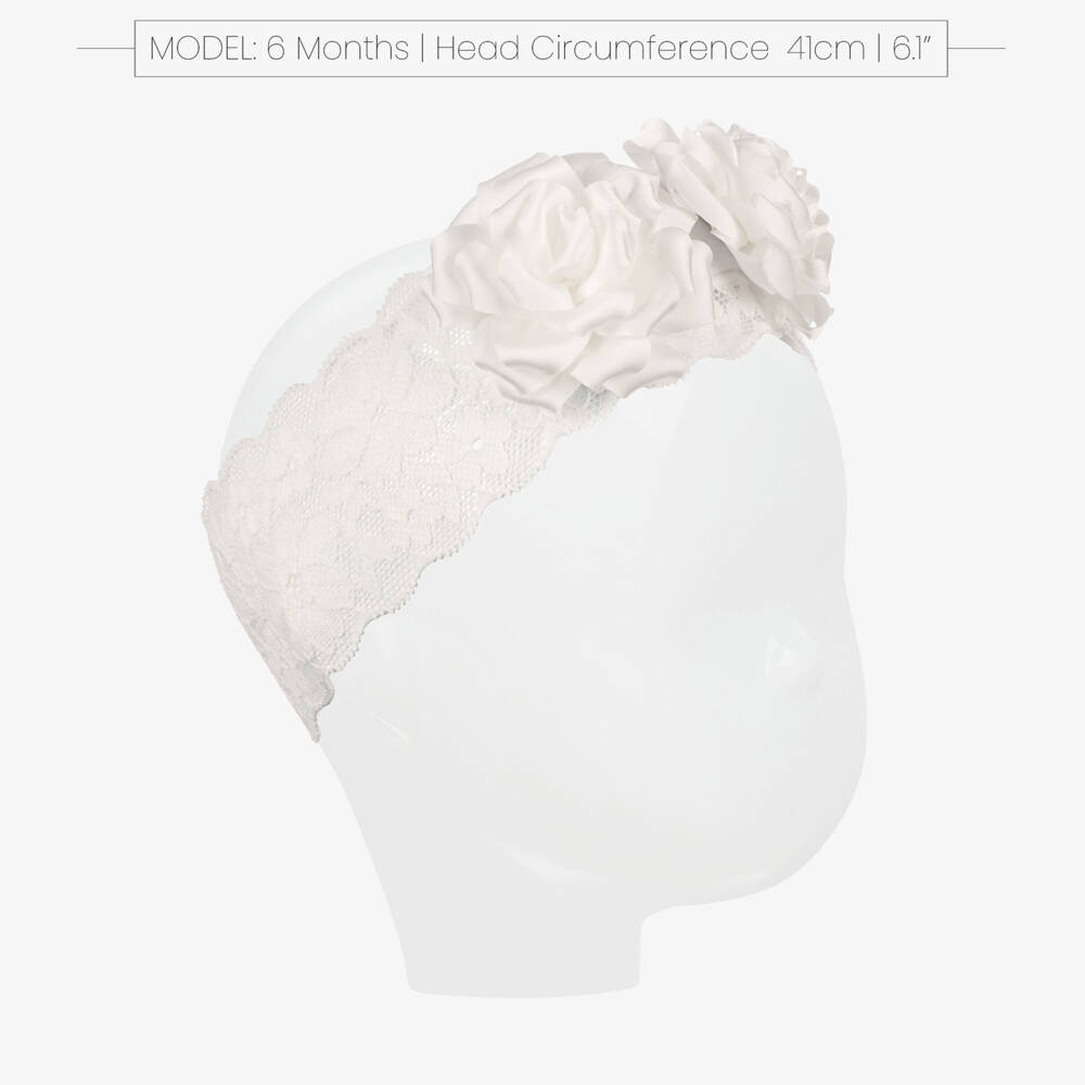 Abel & Lula-Baby Girls White Lace Headband with Satin Flower Detail | Childrensalon