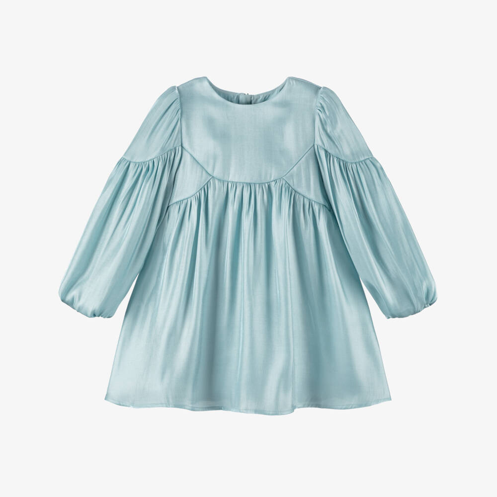 Abel & Lula-Girls Aqua Blue Satin Gloss Dress | Childrensalon