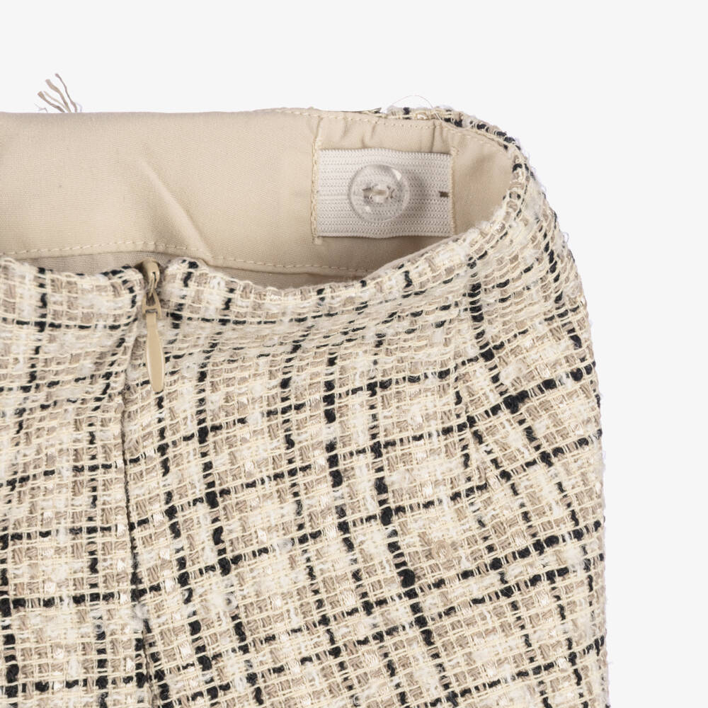Abel & Lula-Girls Beige & Black Tweed Shorts Set | Childrensalon